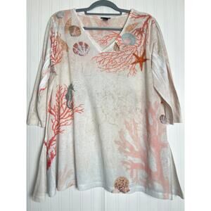 Trilogy Morning Sun Sea Novelty with Rhinestones Asymmetric Top Women Cream 2X